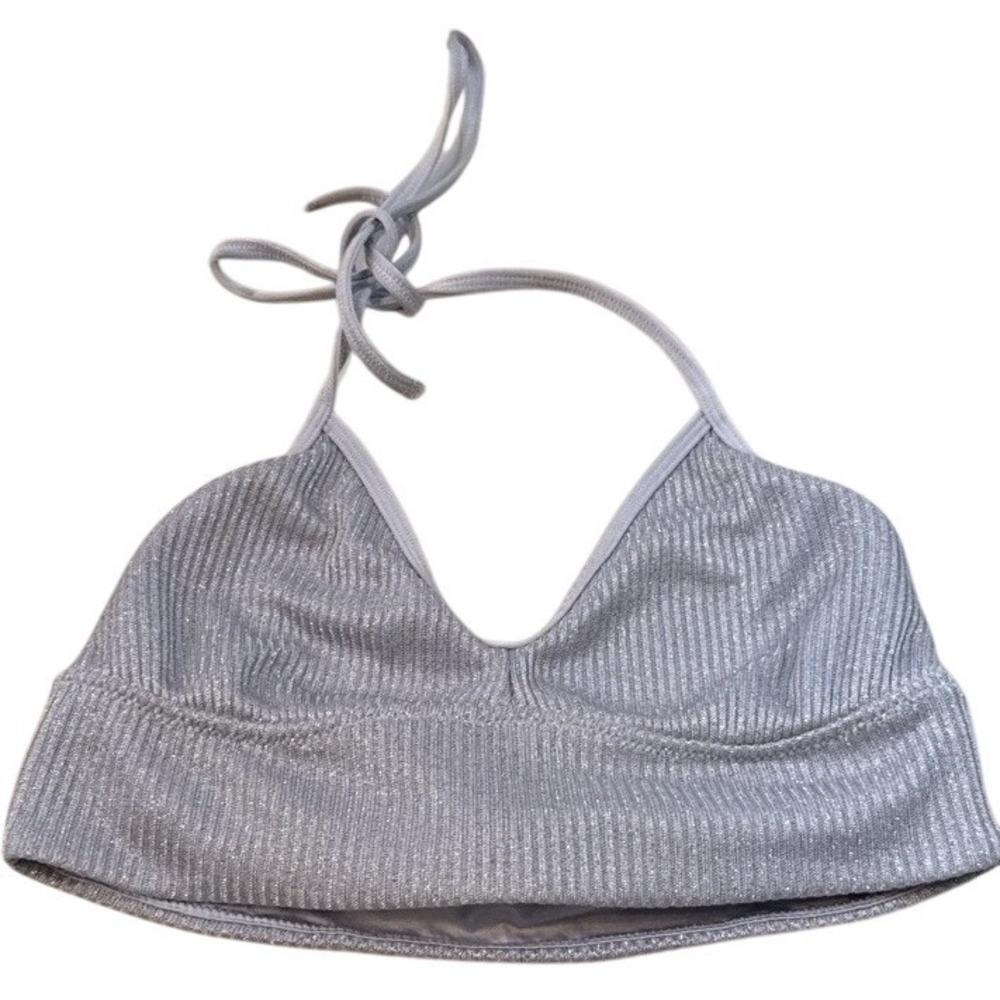 Aerie Metallic Halter Bralette Silver Real Obsessed Size S